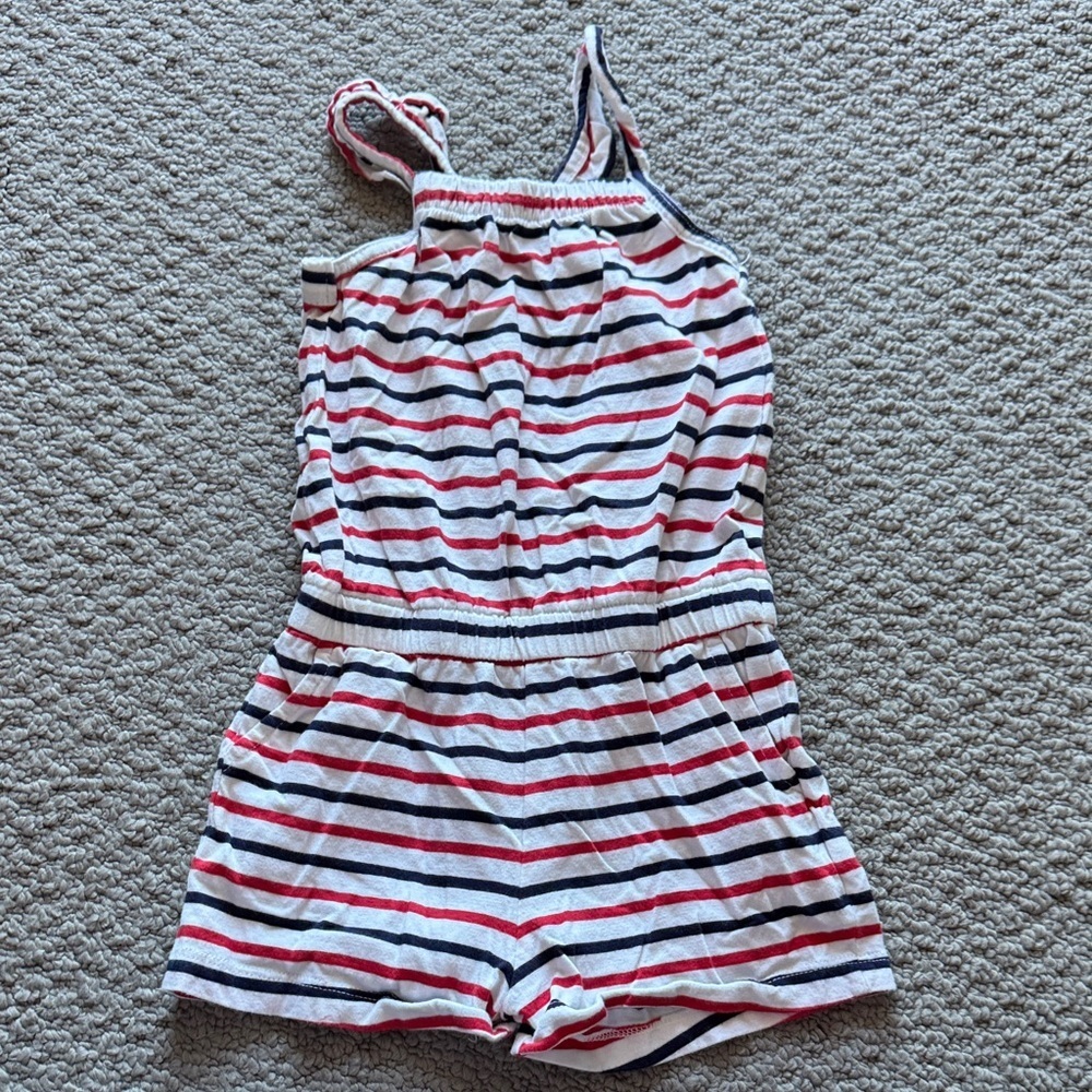 GAP White Romper with Red & Navy Stripes